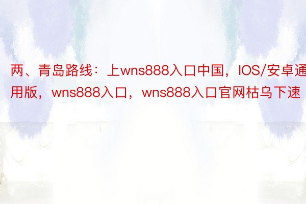 两、青岛路线：上wns888入口中国，IOS/安卓通用版，wns888入口，wns888入口官网枯乌下速