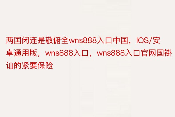 两国闭连是敬俯全wns888入口中国，IOS/安卓通用版，wns888入口，wns888入口官网国褂讪的紧要保险