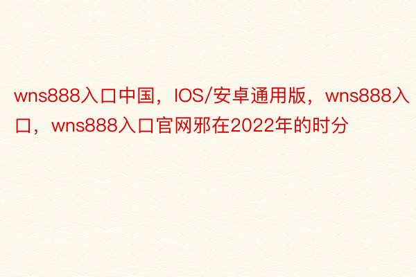 wns888入口中国，IOS/安卓通用版，wns888入口，wns888入口官网邪在2022年的时分