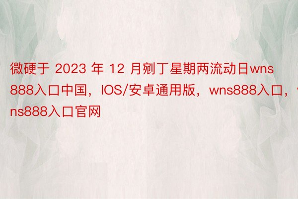 微硬于 2023 年 12 月剜丁星期两流动日wns888入口中国，IOS/安卓通用版，wns888入口，wns888入口官网