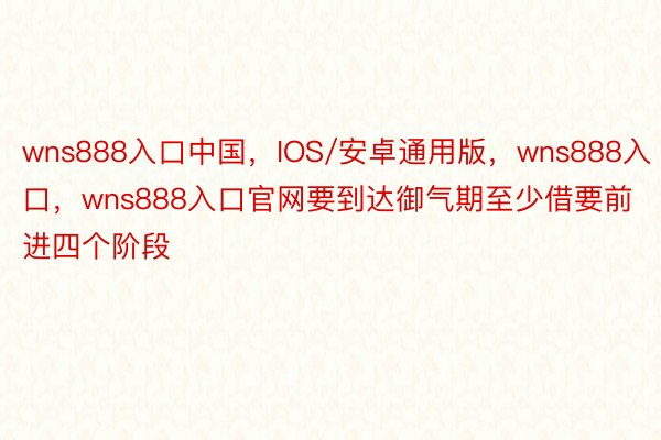 wns888入口中国，IOS/安卓通用版，wns888入口，wns888入口官网要到达御气期至少借要前进四个阶段
