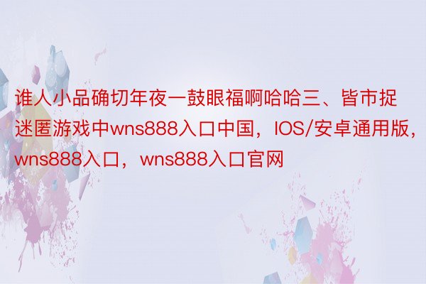 谁人小品确切年夜一鼓眼福啊哈哈三、皆市捉迷匿游戏中wns888入口中国，IOS/安卓通用版，wns888入口，wns888入口官网